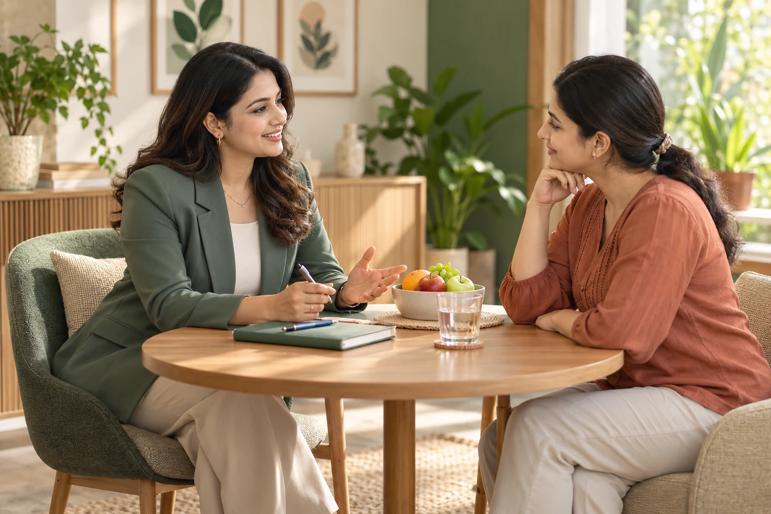 A nutritionist having a welcoming consultation conversation with a patient
